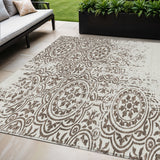 5' X 8' Chocolate And Ivory Medallion Washable Indoor Outdoor Area Rug