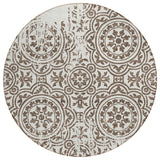 8' Chocolate And Ivory Round Medallion Washable Indoor Outdoor Area Rug