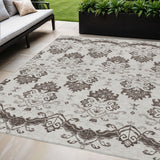 5' X 8' Chocolate Taupe And Beige Oriental Washable Indoor Outdoor Area Rug