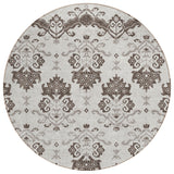 8' Chocolate Taupe And Beige Round Oriental Washable Indoor Outdoor Area Rug