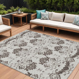 8' X 10' Chocolate Taupe And Beige Oriental Washable Indoor Outdoor Area Rug