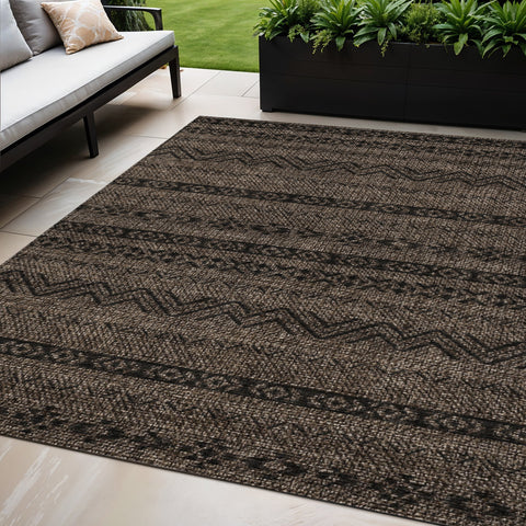 5' X 8' Chocolate And Brown Southwestern Washable Indoor Outdoor Area Rug