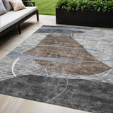 5' X 8' Chocolate Gray And Charcoal Abstract Washable Indoor Outdoor Area Rug