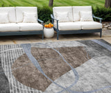 8' X 10' Chocolate Gray And Charcoal Abstract Washable Indoor Outdoor Area Rug