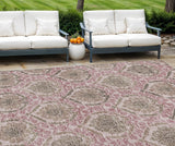 8' X 10' Chocolate Beige And Mauve Medallion Washable Indoor Outdoor Area Rug