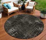 8' Brown And Chocolate Round Geometric Washable Indoor Outdoor Area Rug