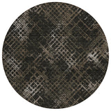 8' Brown And Chocolate Round Geometric Washable Indoor Outdoor Area Rug