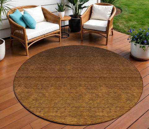 8' Chocolate And Brown Round Ombre Washable Indoor Outdoor Area Rug