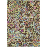 5' X 8' Chocolate And Artichoke Green Paisley Washable Indoor Outdoor Area Rug