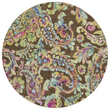 8' Chocolate And Artichoke Green Round Paisley Washable Indoor Outdoor Area Rug