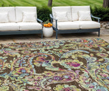 8' X 10' Chocolate And Artichoke Green Paisley Washable Indoor Outdoor Area Rug