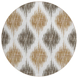 8' Chocolate And Ivory Round Ikat Washable Indoor Outdoor Area Rug