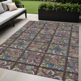 5' X 8' Chocolate Purple And Teal Blue Medallion Washable Indoor Outdoor Area Rug