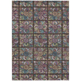 5' X 8' Chocolate Purple And Teal Blue Medallion Washable Indoor Outdoor Area Rug