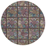 8' Chocolate Purple And Teal Blue Round Medallion Washable Indoor Outdoor Area Rug