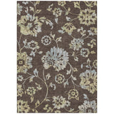 5' X 8' Chocolate Sky Blue And Artichoke Green Floral Washable Indoor Outdoor Area Rug