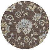 8' Chocolate Sky Blue And Artichoke Green Round Floral Washable Indoor Outdoor Area Rug