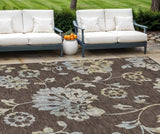 8' X 10' Chocolate Sky Blue And Artichoke Green Floral Washable Indoor Outdoor Area Rug