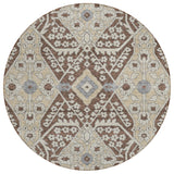 8' Chocolate Gray And Beige Round Floral Washable Indoor Outdoor Area Rug