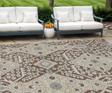 8' X 10' Chocolate Gray And Beige Floral Washable Indoor Outdoor Area Rug