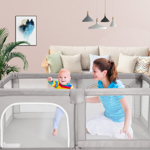 Baby Playpen Extra Large Kids Activity Center Safety Play-Gray Baby Playpen