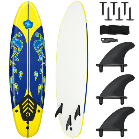 6 Feet Surfboard with 3 Detachable Fins-Yellow 6 Feet Surfboard with 3