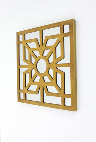 24" X 24" X 1" Bright Gold Mirrored Wooden  Wall Decor