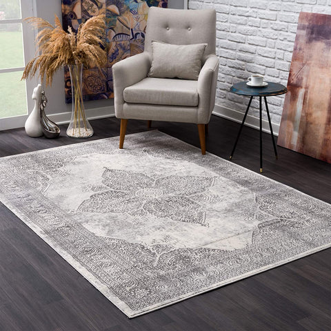 2' X 4' Gray Distressed Medallion Area Rug