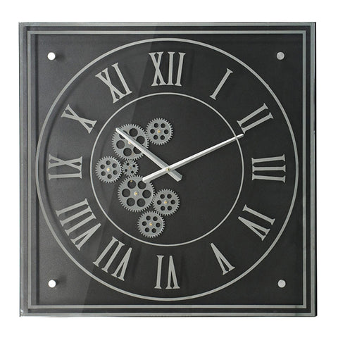 24" Black and Silver Vintage Style Gears Square Wall Clock