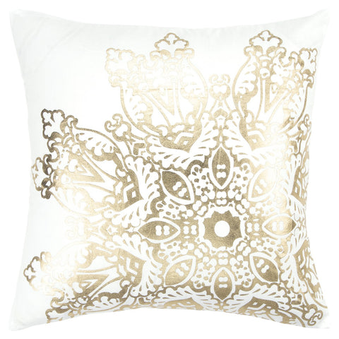 White Gold Medallion Down Filled Throw Pillow