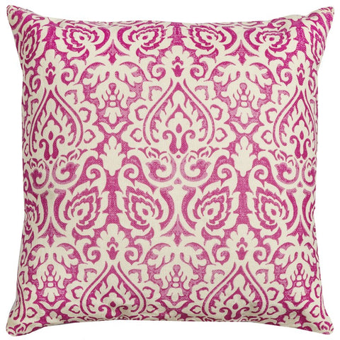 22" Pink and White Damask Cotton Throw Pillow