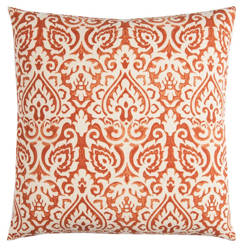 22" Orange and White Damask Cotton Throw Pillow