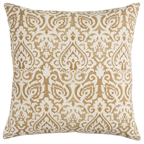 22" Gold and White Cotton Throw Pillow