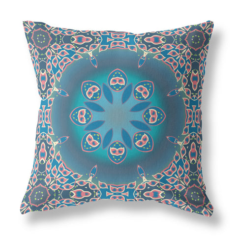 26��� Blue Pink Jewel Indoor Outdoor Zippered Throw Pillow