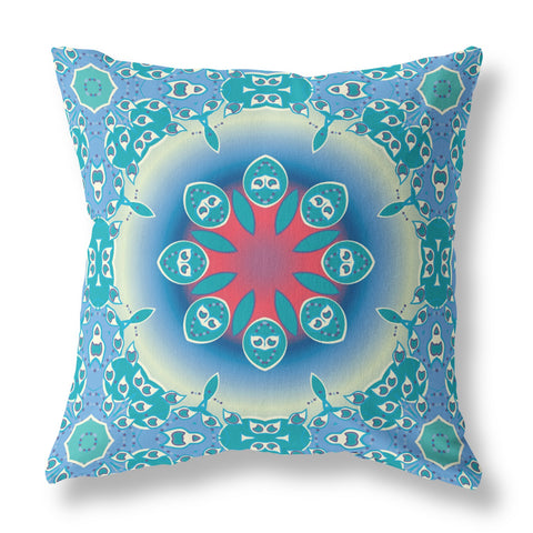 20��� Turquoise Pink Jewel Indoor Outdoor Zippered Throw Pillow