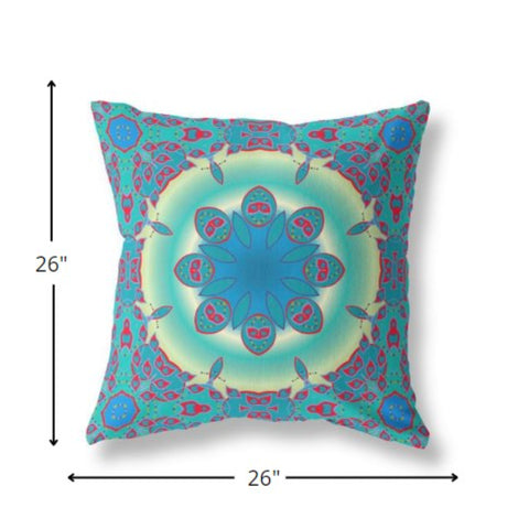 26��� Blue Red Jewel Indoor Outdoor Zippered Throw Pillow