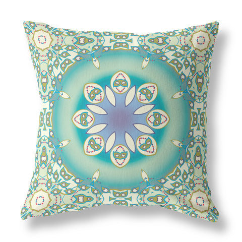 20��� Turquoise Olive Jewel Indoor Outdoor Zippered Throw Pillow