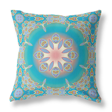 26��� Blue Gold Jewel Indoor Outdoor Zippered Throw Pillow