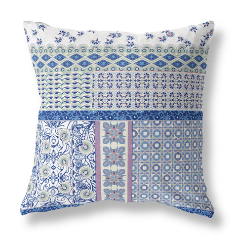 26��� Blue Lavender White Patch Indoor Outdoor Zippered Throw Pillow