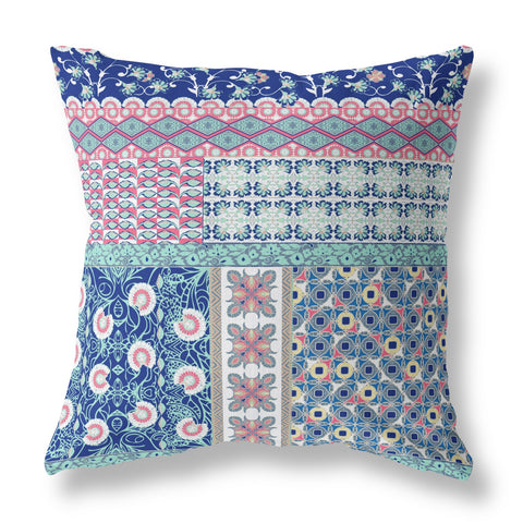 26��� Blue Pink Patch Indoor Outdoor Zippered Throw Pillow