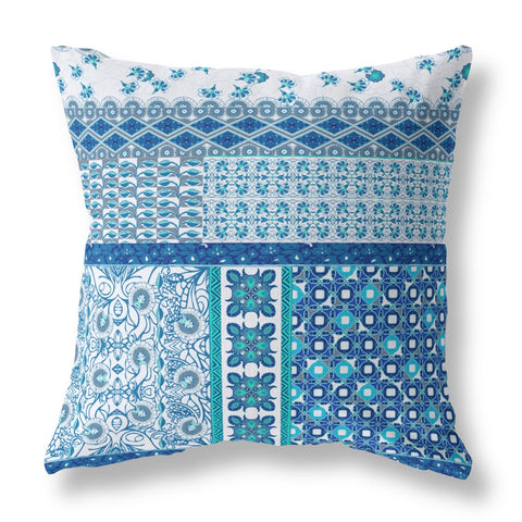 26��� Blue White Patch Indoor Outdoor Zippered Throw Pillow