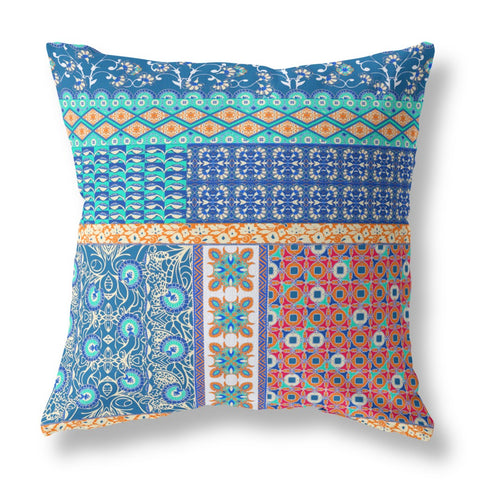 26��� Blue Orange Patch Indoor Outdoor Zippered Throw Pillow