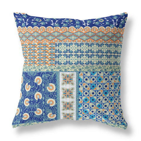 20��� Navy Orange Patch Indoor Outdoor Zippered Throw Pillow