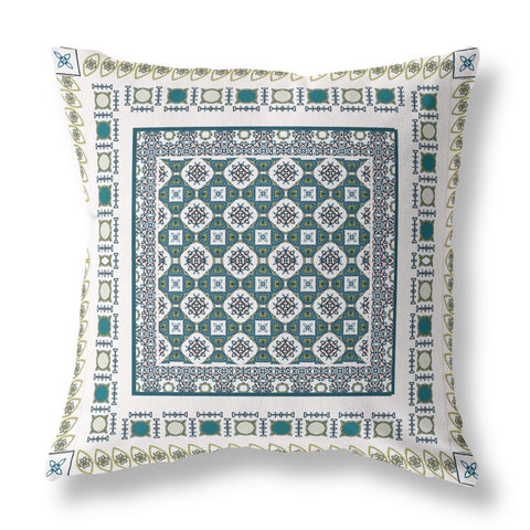 20��� White Green Block Indoor Outdoor Zippered Throw Pillow