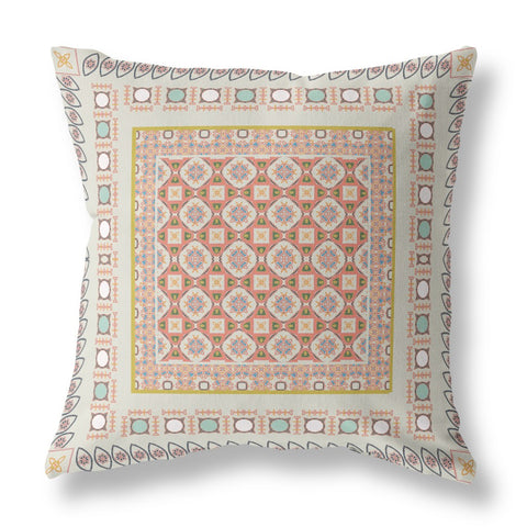 20��� White Orange Block Indoor Outdoor Zippered Throw Pillow