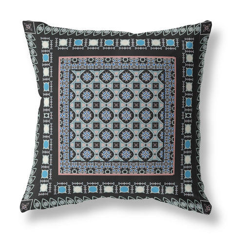 26��� Black Blue Block Indoor Outdoor Zippered Throw Pillow