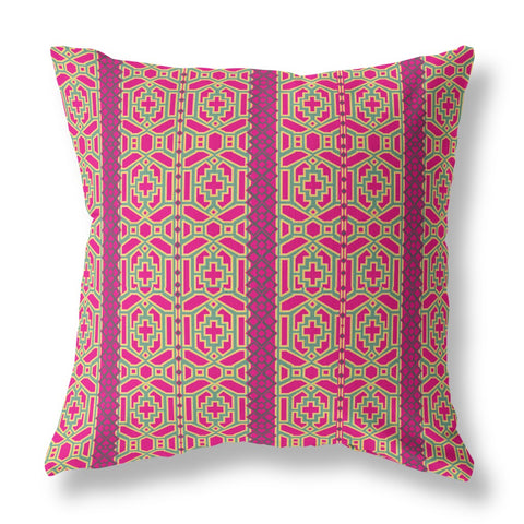 26"x26" Pink And Green Zippered BroadCloth Trellis Throw Pillow