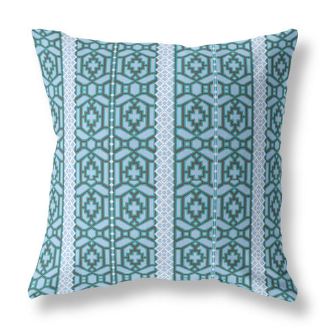 26"x26" Blue And Teal Zippered Broadcloth Trellis Throw Pillow