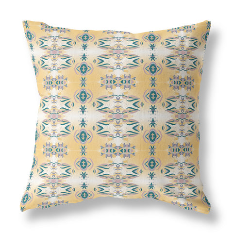 26��� Tan Blue Patterned Indoor Outdoor Zippered Throw Pillow