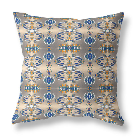 26��� Brown Blue Patterned Indoor Outdoor Zippered Throw Pillow